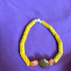 Yellow Beaded Bracelet with Orange Accents